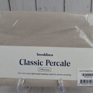 Brooklinen Classic Percale Pillowcase Set- King Size- Color Pebble $69 NEW